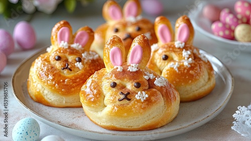Easter rabbit-shaped buns with cinnamon for a festive breakfast treat