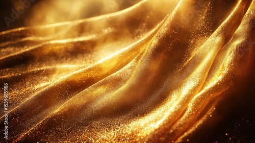 Golden, shimmering draped fabric with bokeh background