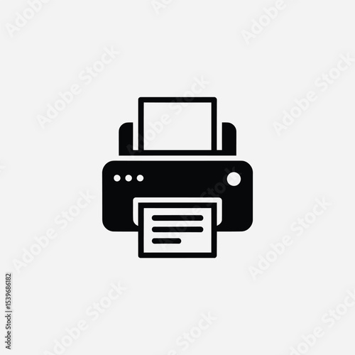 Simple icon illustration of a black and white printer ideal for web design digital marketing and infographics showing printing functionality