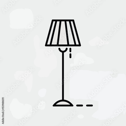 Simple minimalist line drawing of a floor lamp depicting home interior and decor design elements for lighting