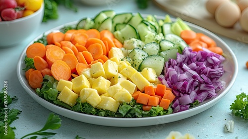 Easter salad for kids, made with colorful veggies and fresh ingredients, served on a festive plate.