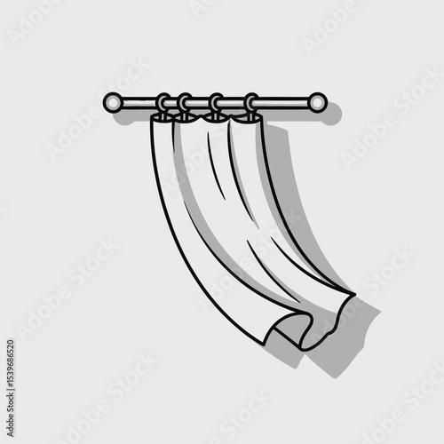 Simple vector illustration of white curtains hanging on a rod providing an artistic representation for interior design concepts and home decor