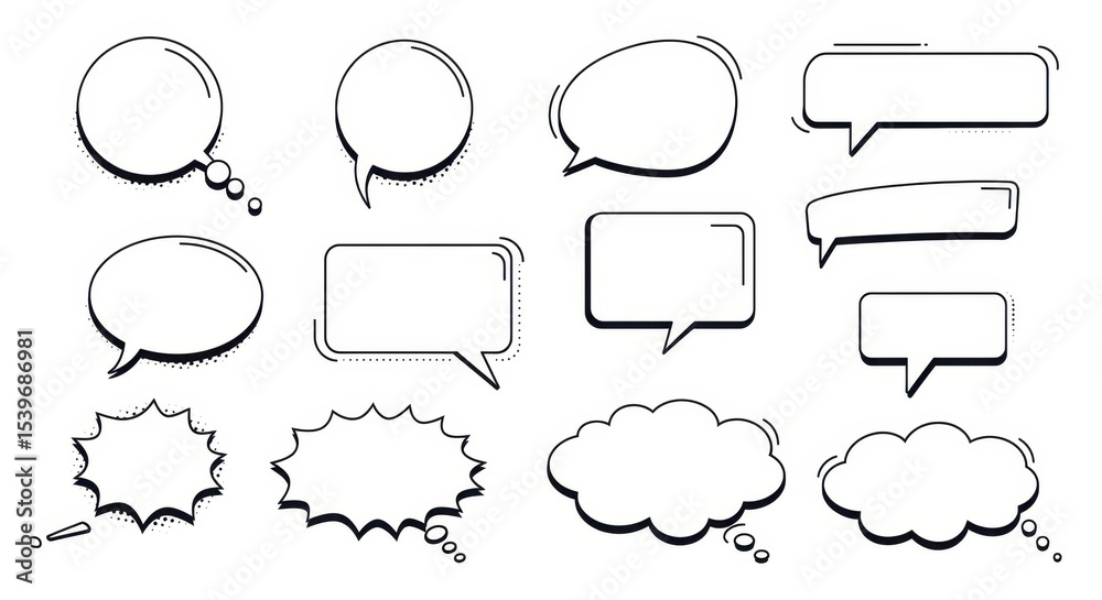 Fototapeta premium Collection of Diverse Comic Speech Bubbles and Thought Bubbles for Design Projects