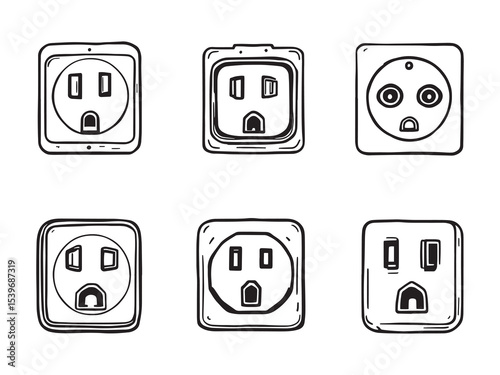Black and white power outlet line art graphic