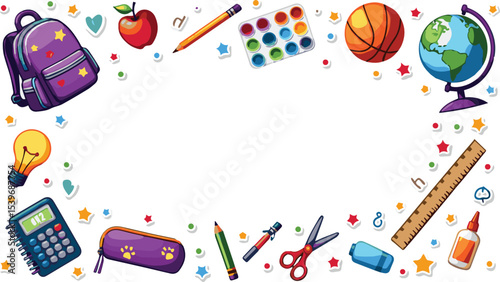 Back to school background, A variety of school-related items scattered across