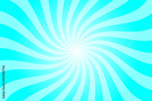 Candy color sunburst background. Abstract blue sunbeams design wallpaper. Colorful spinning lines for template, banner, poster, flyer. Sweet rotating cartoon swirl or whirlpool. Vector backdrop.