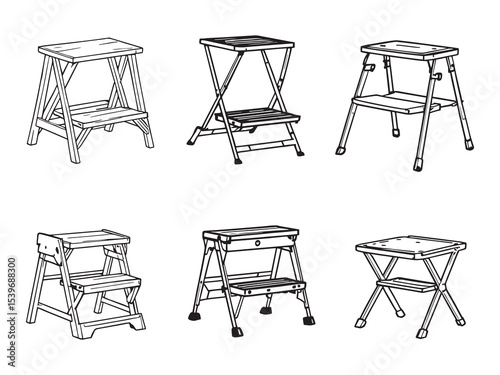 Black and white step stool line art vector design