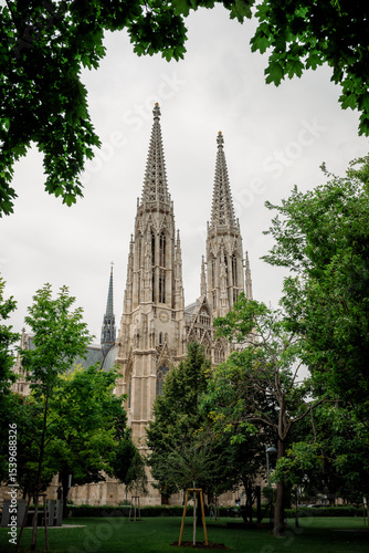 Photography Iconic Votivkirche Cathedral Viewed Through Tree Branches in Vienna