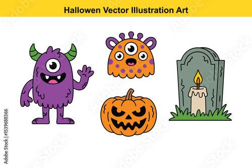 Cute halloween monster stickers jack o lantern gravestone candle