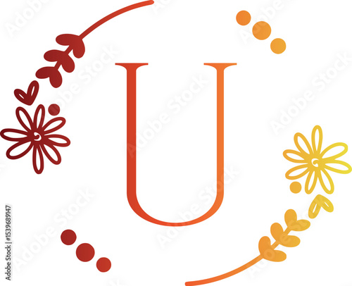Floral monogram letter U design