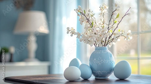 Easter Table Decor with Spring Branches and Eggs for Holiday Celebration