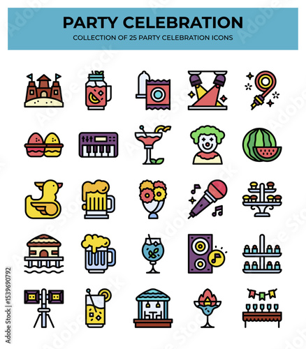 25 Party Celebration Icons. Fun Event. Summer Festival