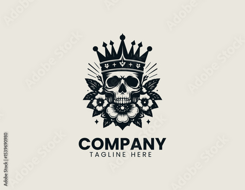 Geometric skull king with abstract crown elements in a modern minimalist vector logo identity