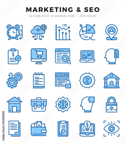 Marketing & SEO icons set. Collection of simple Two Color web icons.