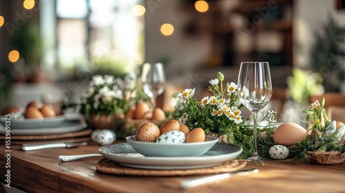 Easter Table Set Up for Family Gathering or Holiday Celebration
