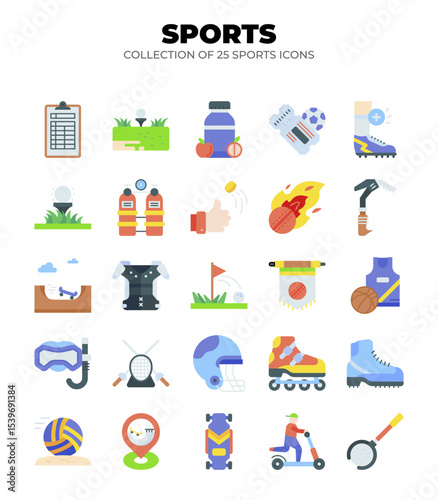 Collection of 25 Sport Icons. Flat Design Vector Graphics