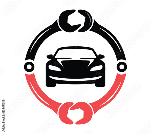 Car Repair Service Logo, with Automobile and Circular Wrench Emblem for Mechanic Workshop On White Background