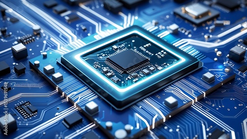 Detailed blue computer chip ai generated