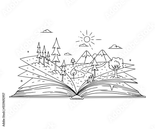 A book opening into a story world