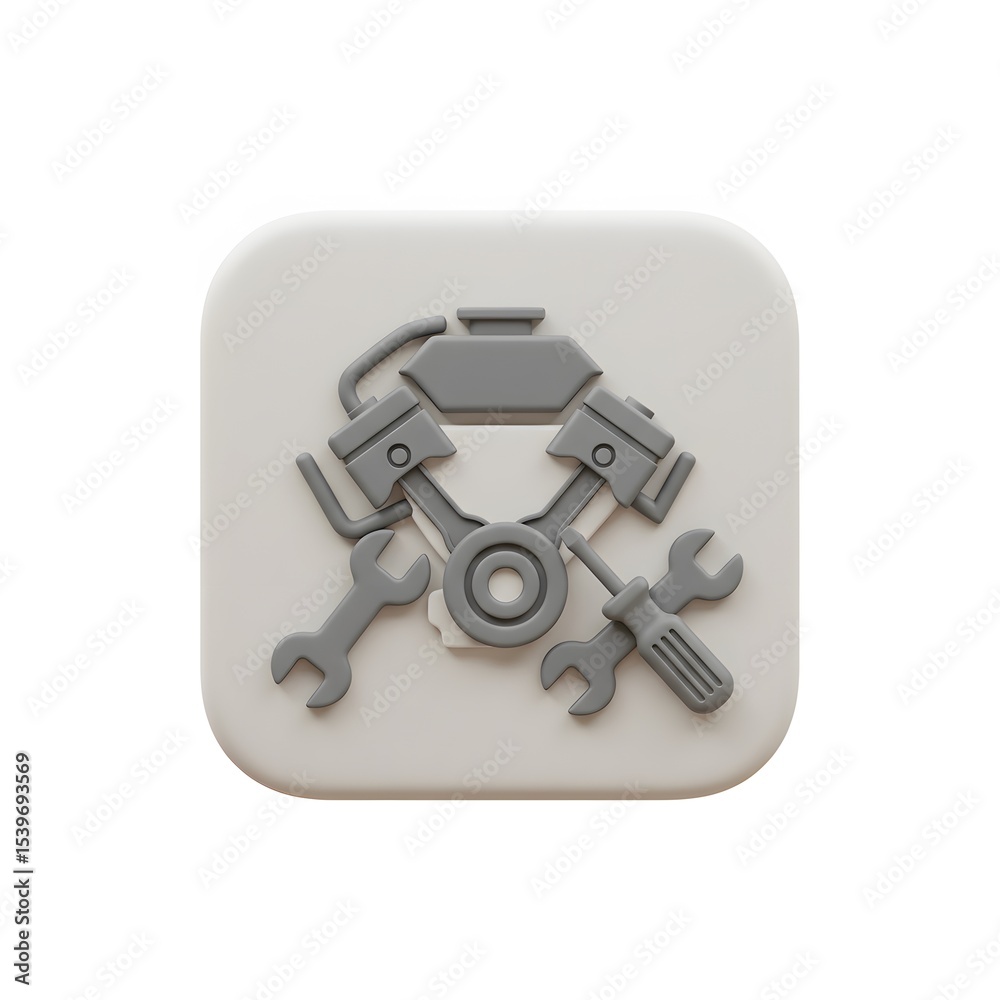 Naklejka premium 3D Engine Repair App Icon Design: Automotive Maintenance Symbol