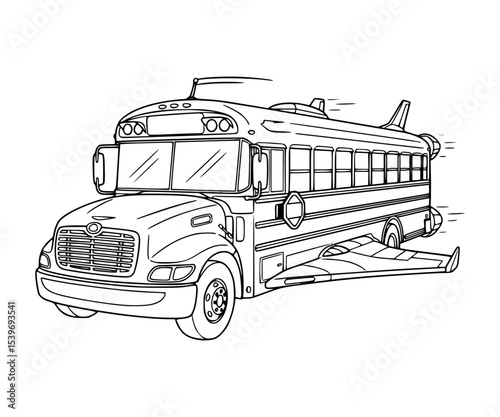 A school bus shaped like a spaceship