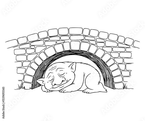 A sleepy troll under a bridge