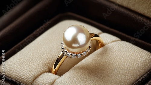 Pearl ring rests in a soft, elegant presentation box