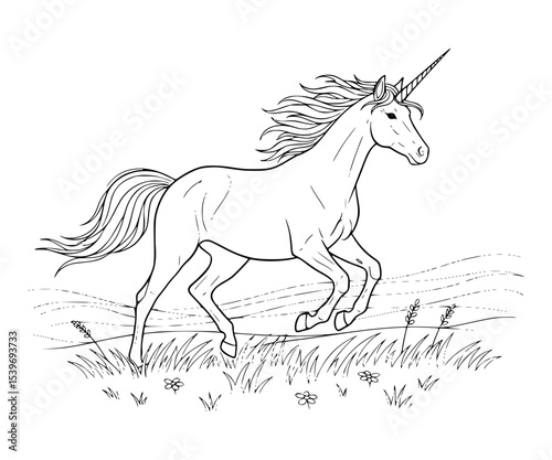 A unicorn galloping through a meadow