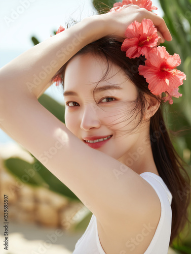 아름다운 여성, 여름 휴가와 라이프스타일
