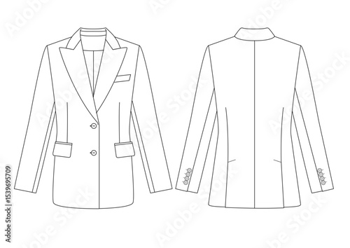 Single-Breasted Jacket Vector Illustration – Fashion Flat for Technical Drawing