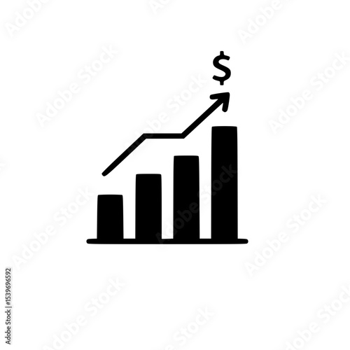 Vector illustration of a bar charts silhouette with increasing bars and dollar, representing inflation or rising prices concept