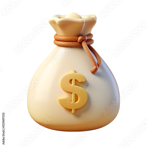 3d cartoon money bag icon isolated on transparent background
