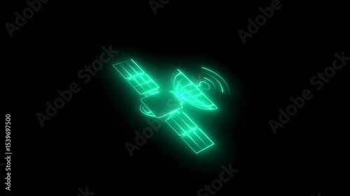 Neon Satellite Signal Icon – Glowing Space Communication Animation ,Internet Signal & Network Tower Icon.