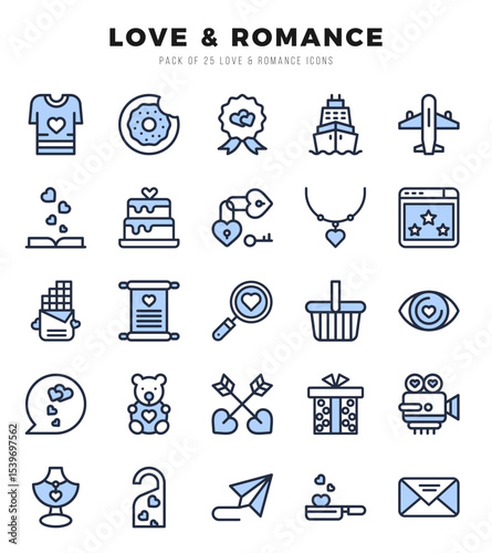 Love & Romance icons Pack. Two Color icons set. Love & Romance collection set.