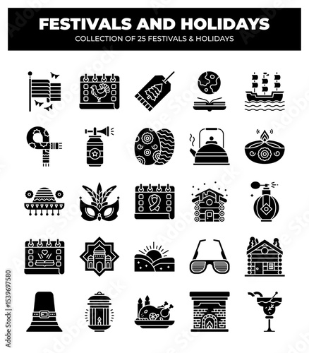 Collection of 25 Festivals and Holidays. Icons