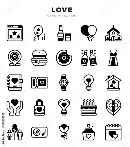 Set of Love icons in Lineal Filled style. Lineal Filled Icons symbol collection.