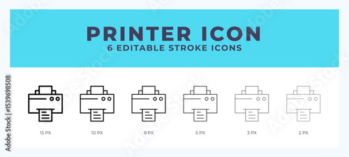 Printer icon set with different stroke. Vector illustration with editable stroke.
