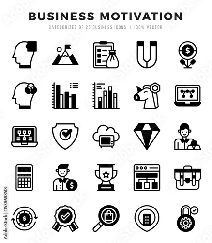 Set of Business Motivation icons. Vector Illustration.