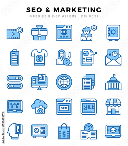 SEO & Marketing Icons Pack Two Color Style. Vector illustration.