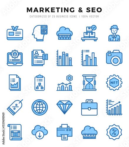 Marketing & SEO elements. Two Color web icon set. Simple vector illustration.