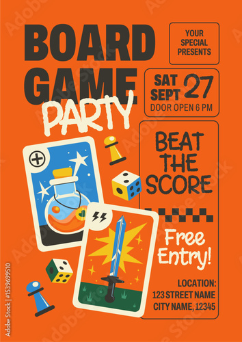 Orange Bold Playful Board Game Party Flyer