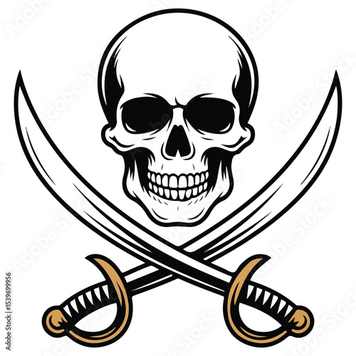 pirate skull and crossed cutlasses isolated vector