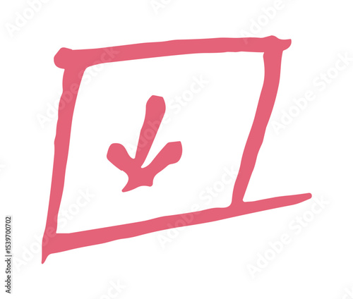 Arrow Pointing Down in Square Hand Drawn. Keyboard Key