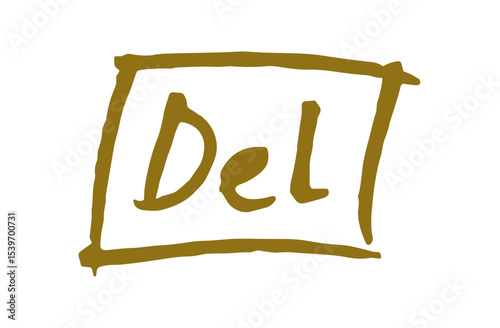 Delete Text in Square Hand Drawn Symbol. Keyboard Key
