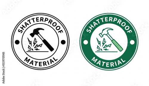 Shatterproof Material Symbol with Hammer Crushing Glass | Product Safety Standard for Durable Construction and Impact Resistance