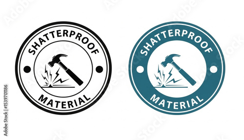 Shatterproof Material Icon with Hammer Breaking Surface | Safety Standard Symbol for Durable Products, Protective Gear and Construction Material