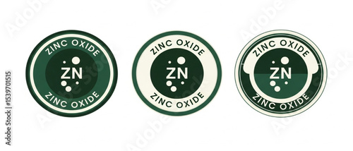 Zinc Oxide Logos in Green and White Circle Designs | Vector Graphics for Chemical Products and Health Applications