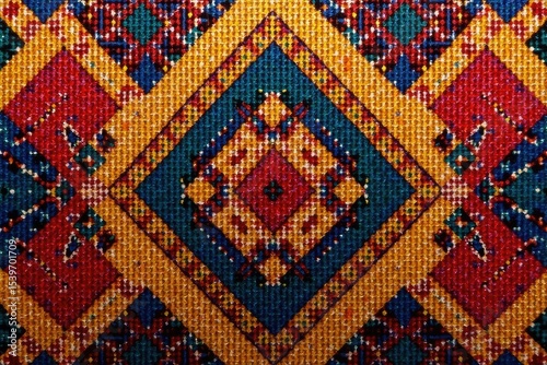 Geometric tapestry pattern with bold colors and lines , room decor, apartment, contemporary