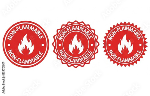 Non-Flammable Warning Labels | Red Safety Stickers with Flame Symbol for Industrial and Commercial Use