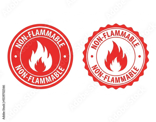 Non-Flammable Labels with Fire Icon in Red Circle | Safety Warning Signs for Chemical Products and Industrial Compliance